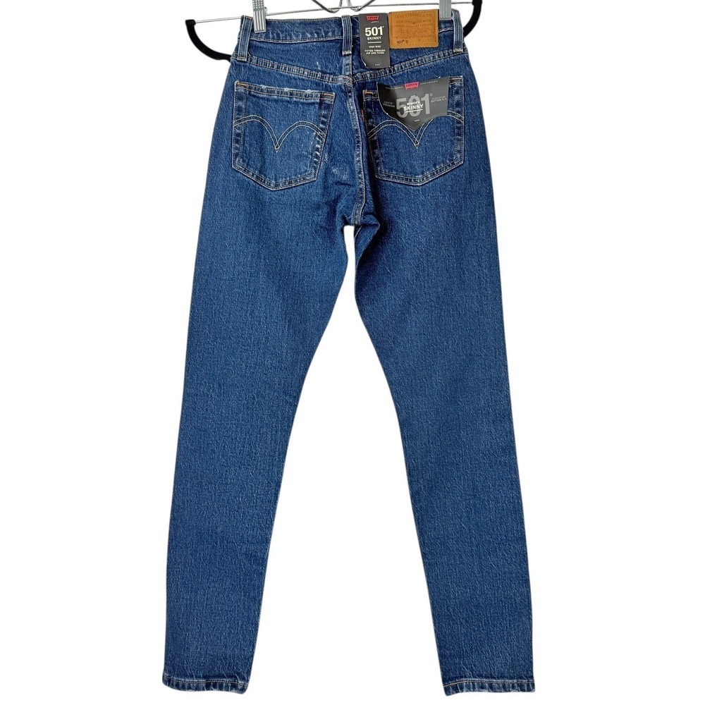 Levi's Women 501 Skinny Jeans 23x28 Blue High Rise Button‎ Fly Dark Wash Denim